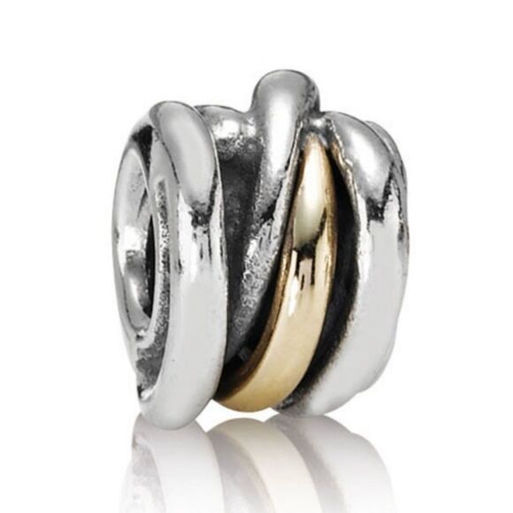 Pandora Retired Sterling Silver and 14K Gold Ring Cluster Bead 790153 - Picture 1 of 7